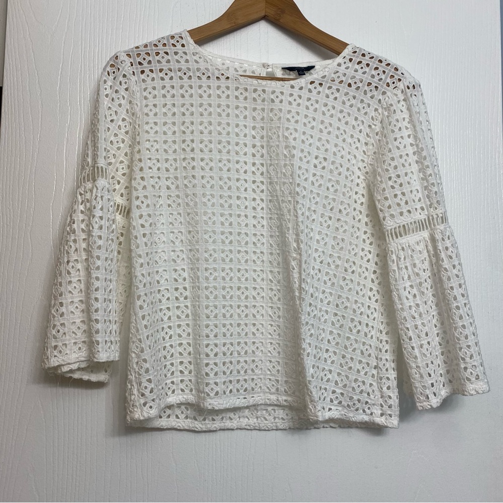 Joes Jeans White Women’s Size Medium Crochet Bell Sleeve Top